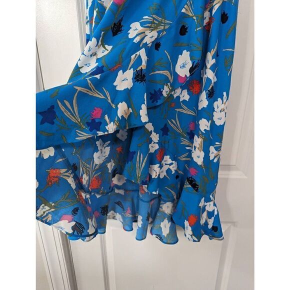 J. Crew Mercantile High‎ Low Faux Wrap Dress women's size Medium Blue floral - Picture 7 of 11